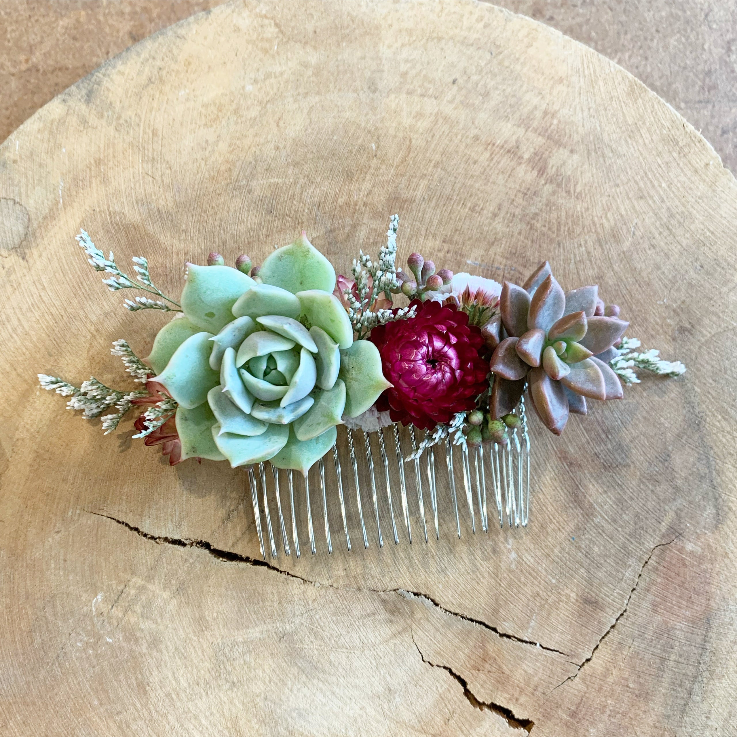 Succulent and Dried Flower Hair Comb | Fractal Flora